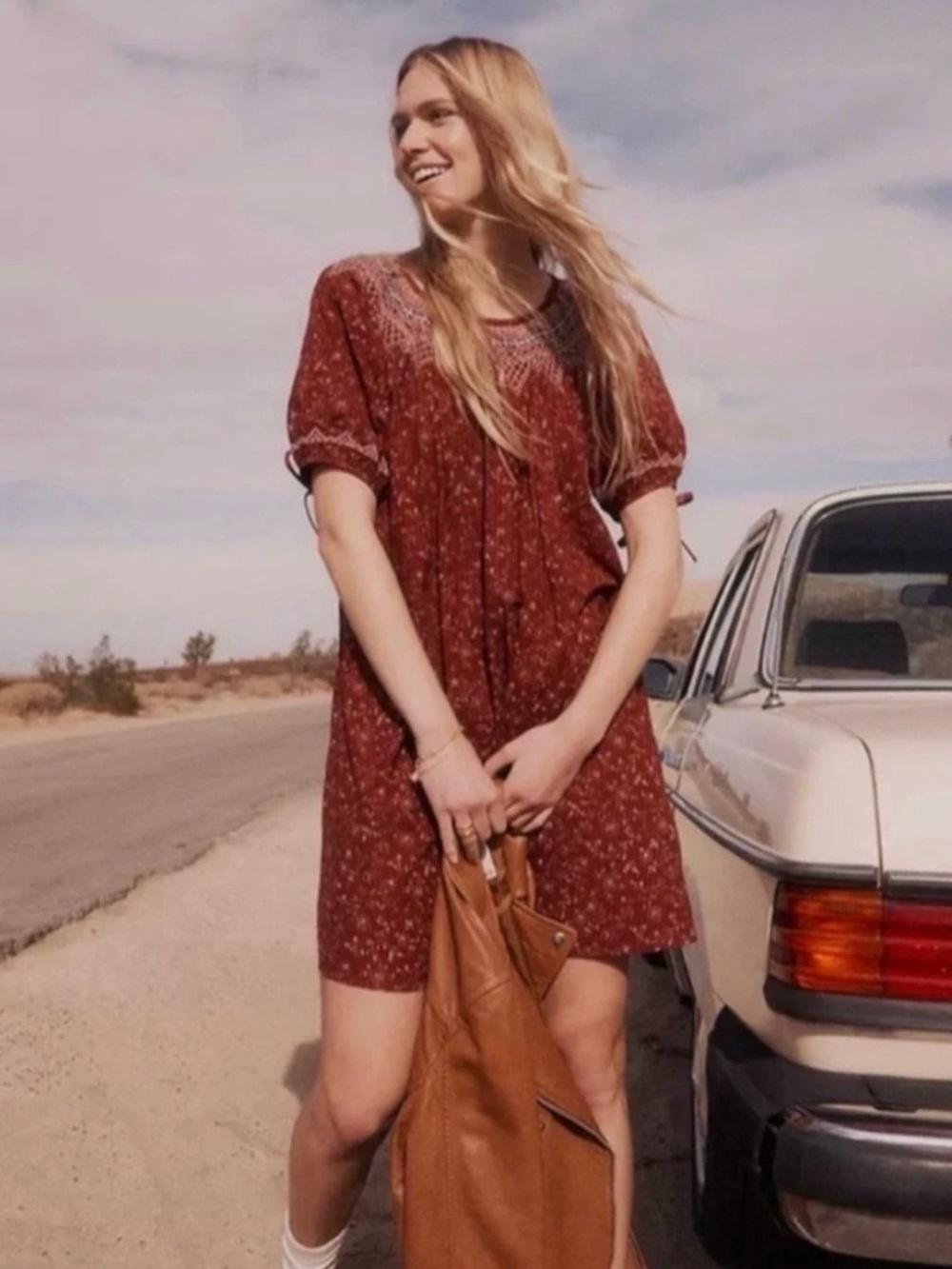 Madewell Embroidered Floral Puff Sleeve Dress